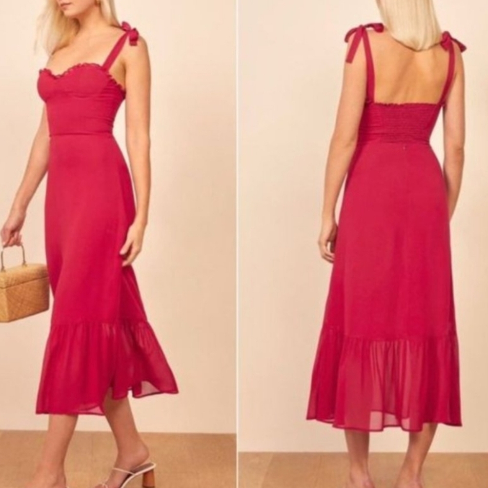 Reformation Red Midi Dress with Tie Straps